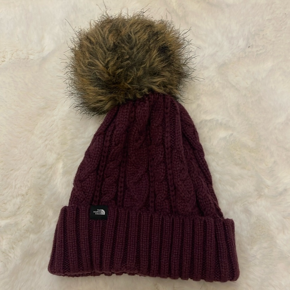 The North Face Burgundy Knit Pom-Pom Hat